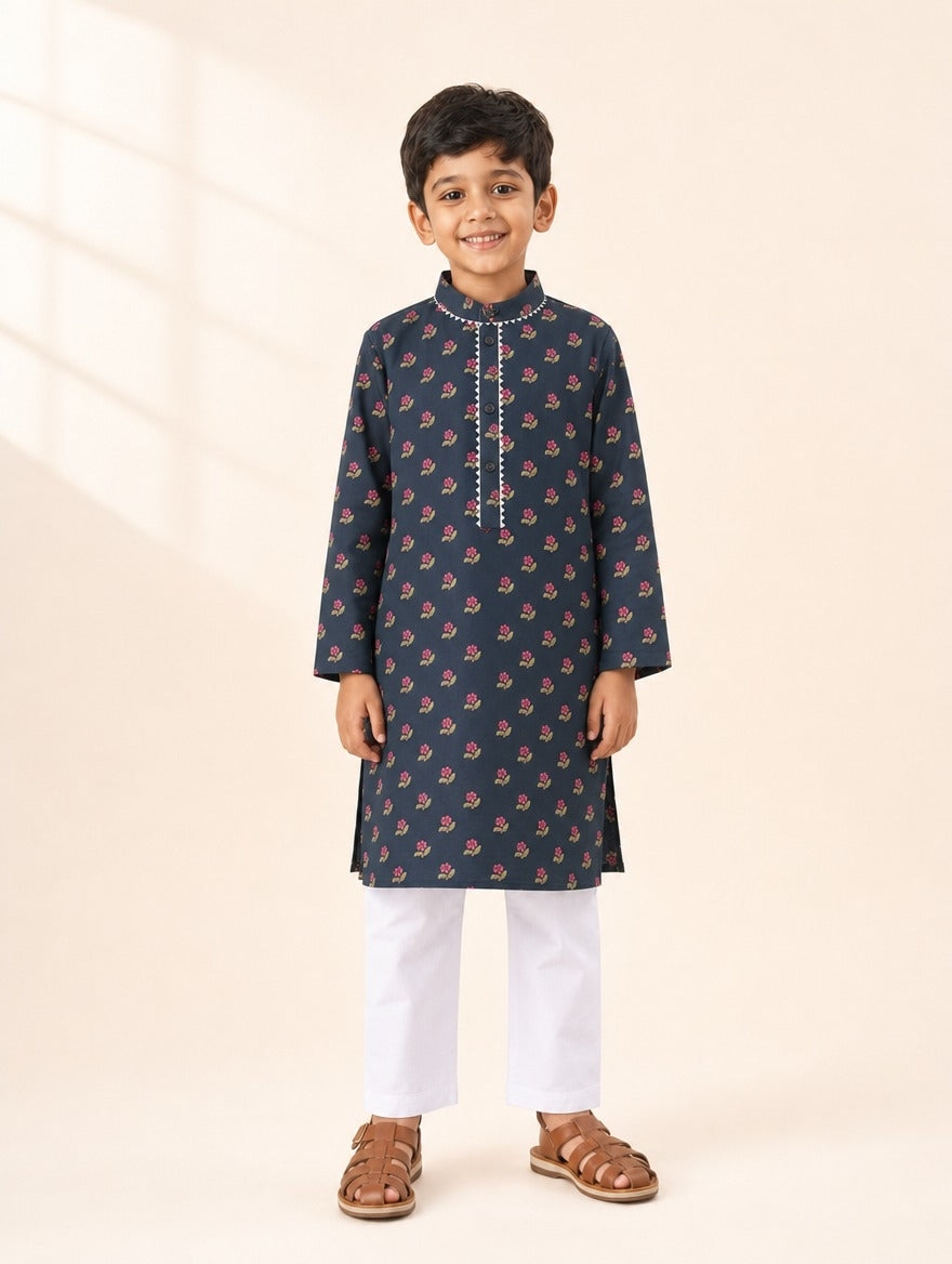 Noir Blossom Boys Kurta Set