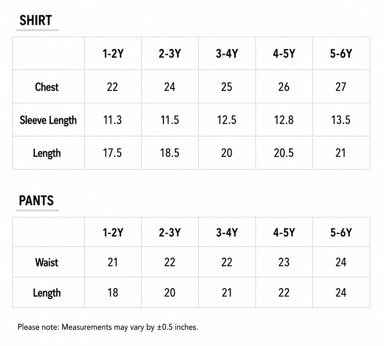 Blue Stripes Co-ord Set Size Chart