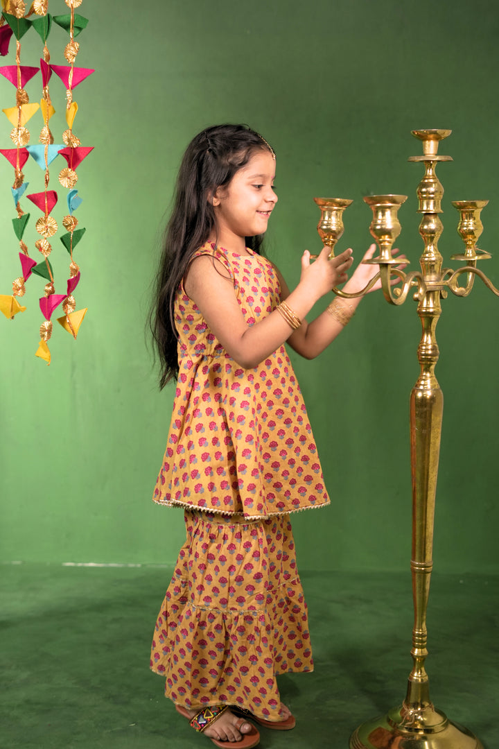 Yellow Floral Cotton Kurta Set