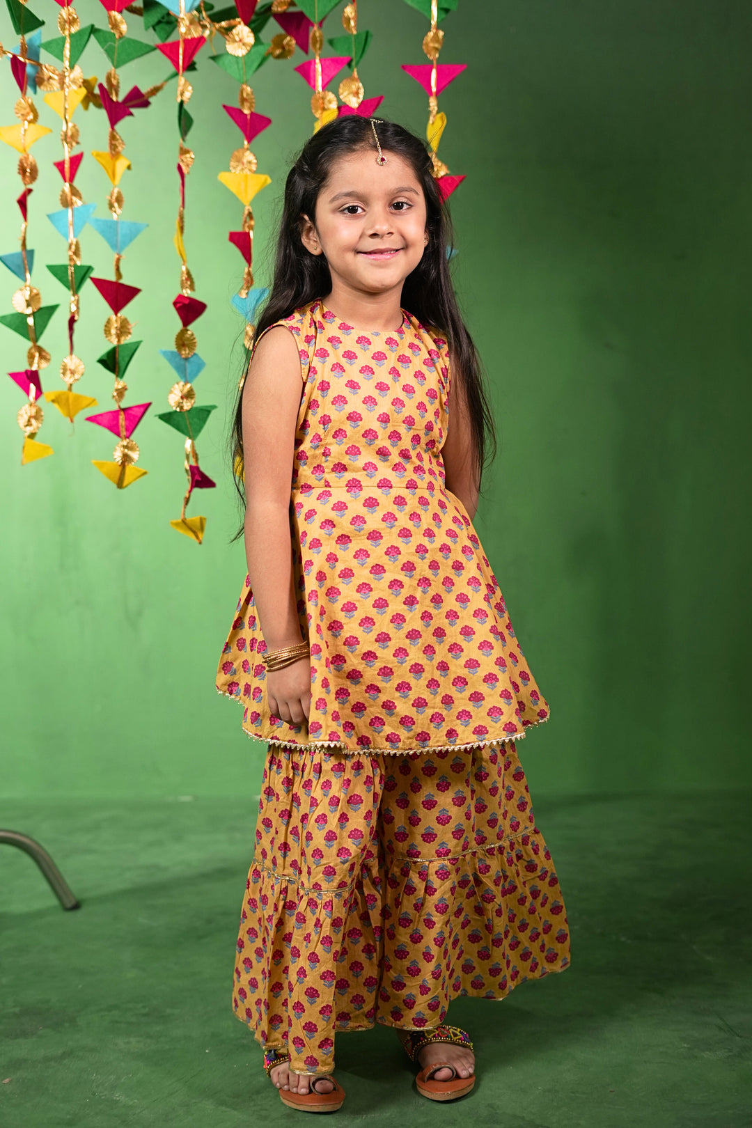 Yellow Floral Cotton Kurta Set