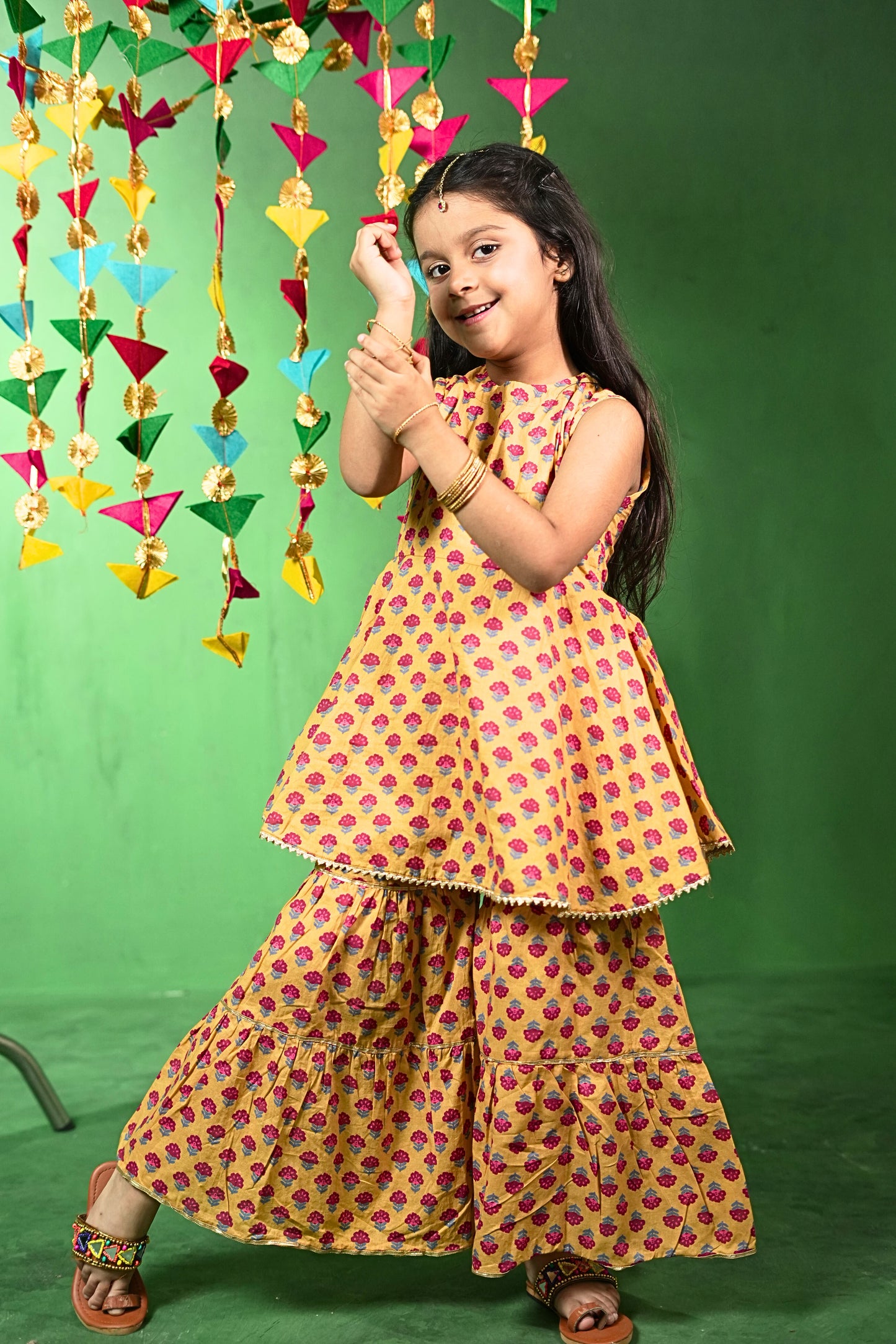 Yellow Floral Cotton Kurta Set