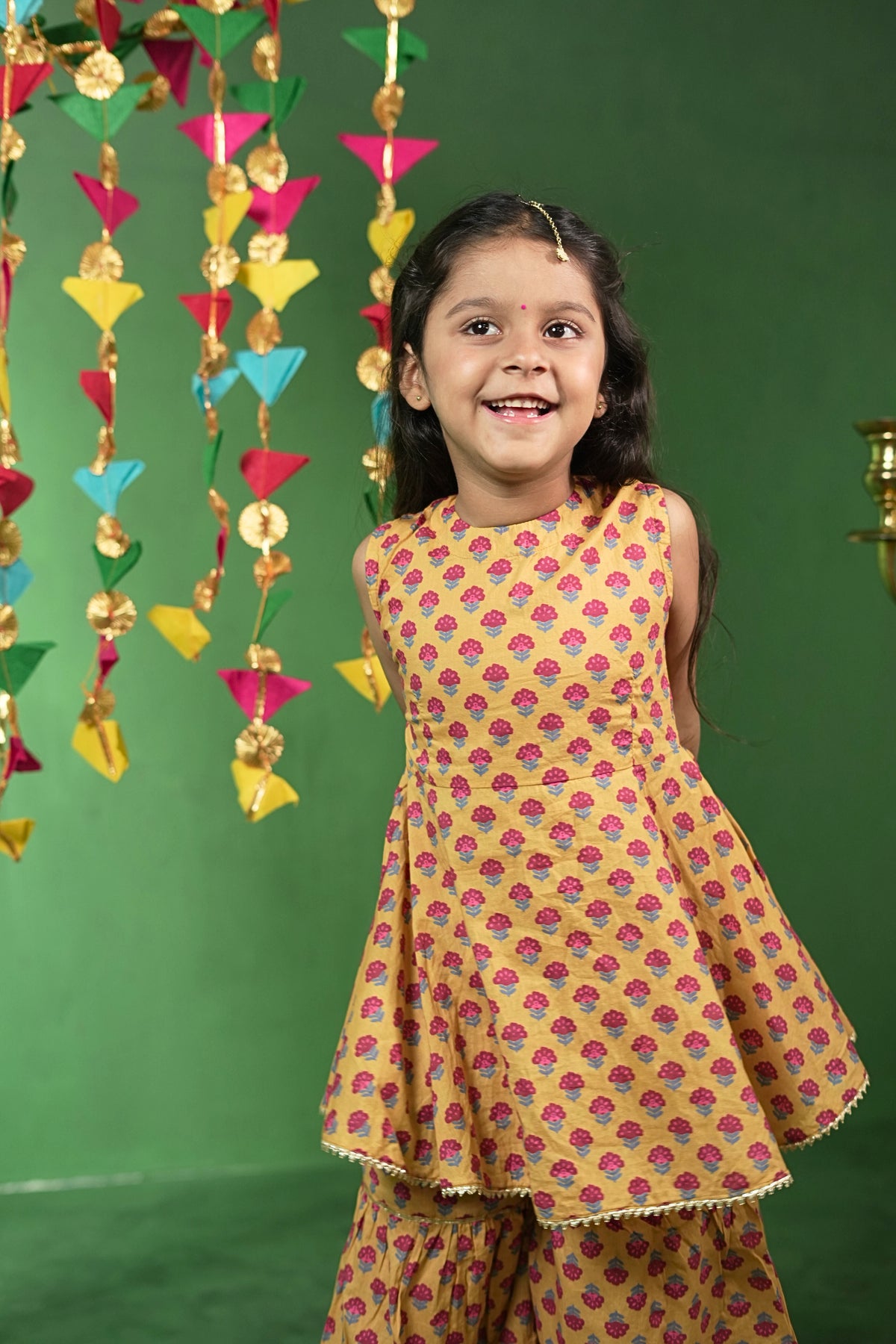 Yellow Floral Cotton Kurta Set