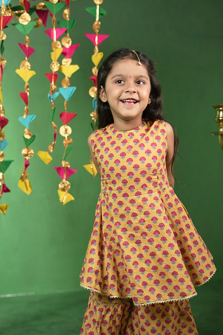 Yellow Floral Cotton Kurta Set