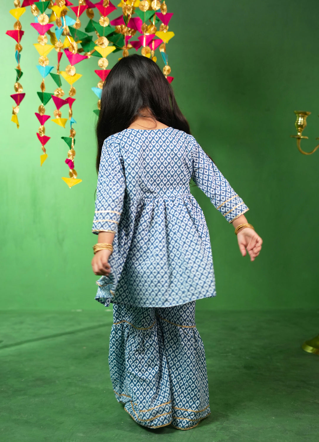 Blue Diamond Print Sharara Set
