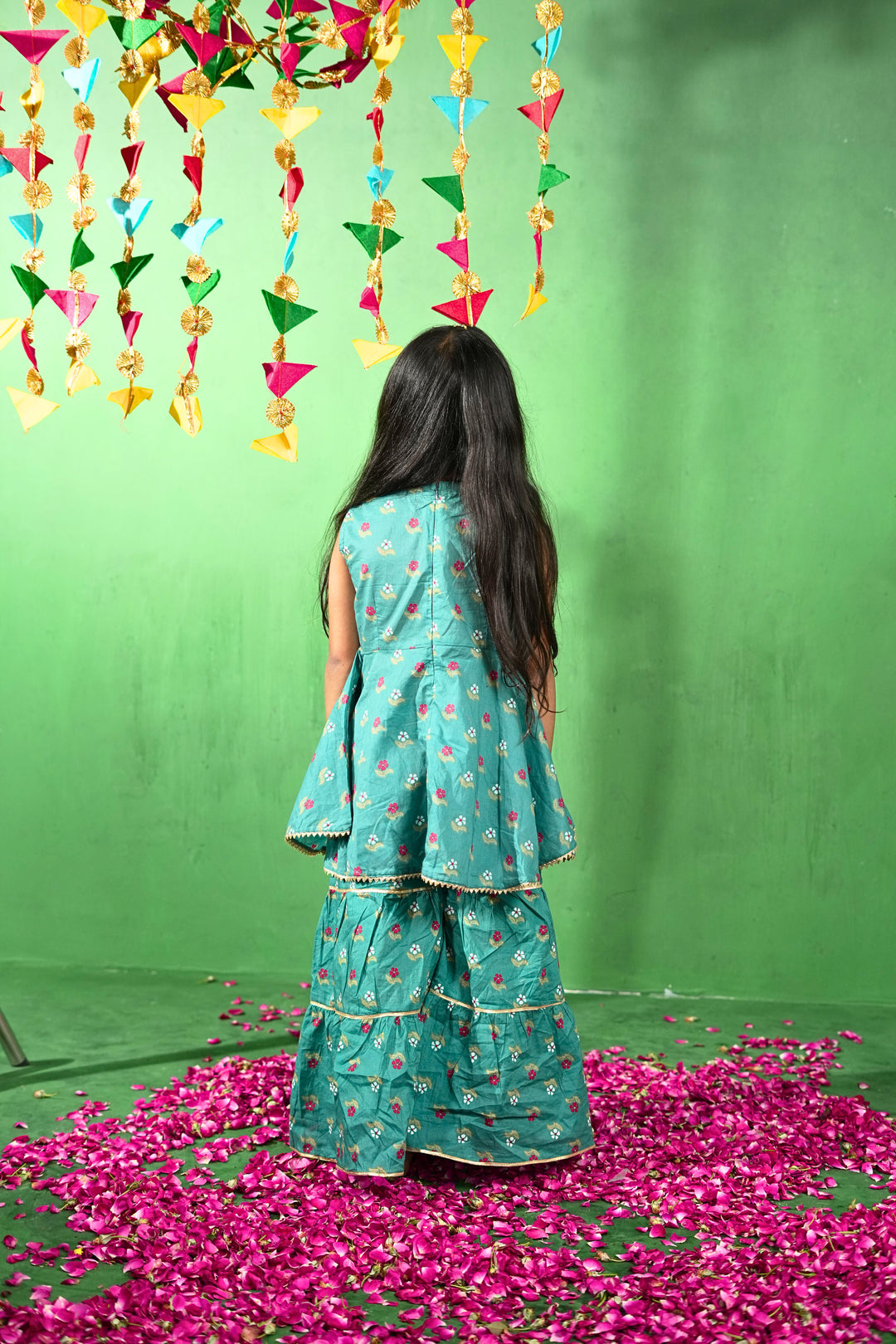 Teal Green Floral Cotton Kurta Set