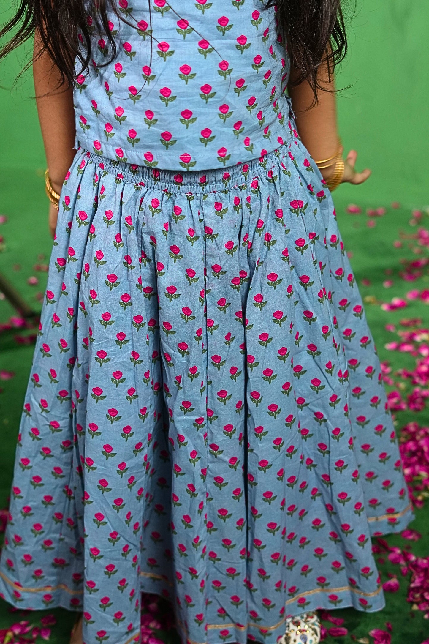 Blue Rose Print Lehenga Set