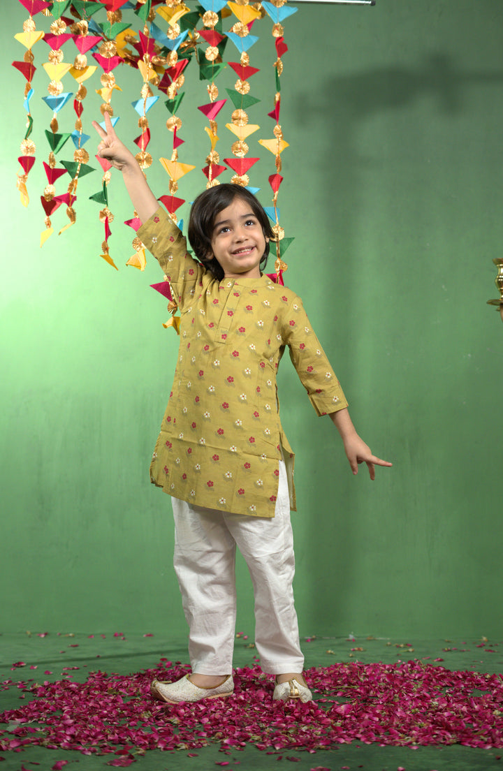 Mustard Floral Kurta Set