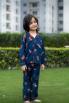 Festive Pup Flannel Night Suit – Navy Blue