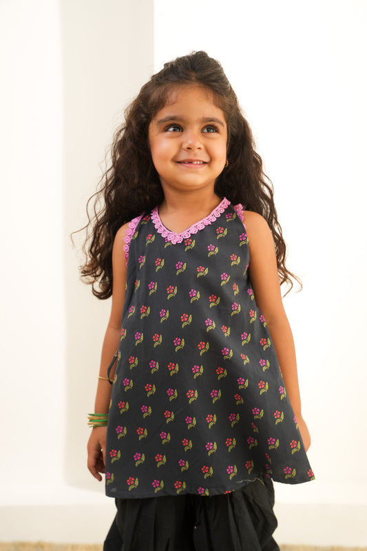 Noir Blossom Tulip Dhoti Set