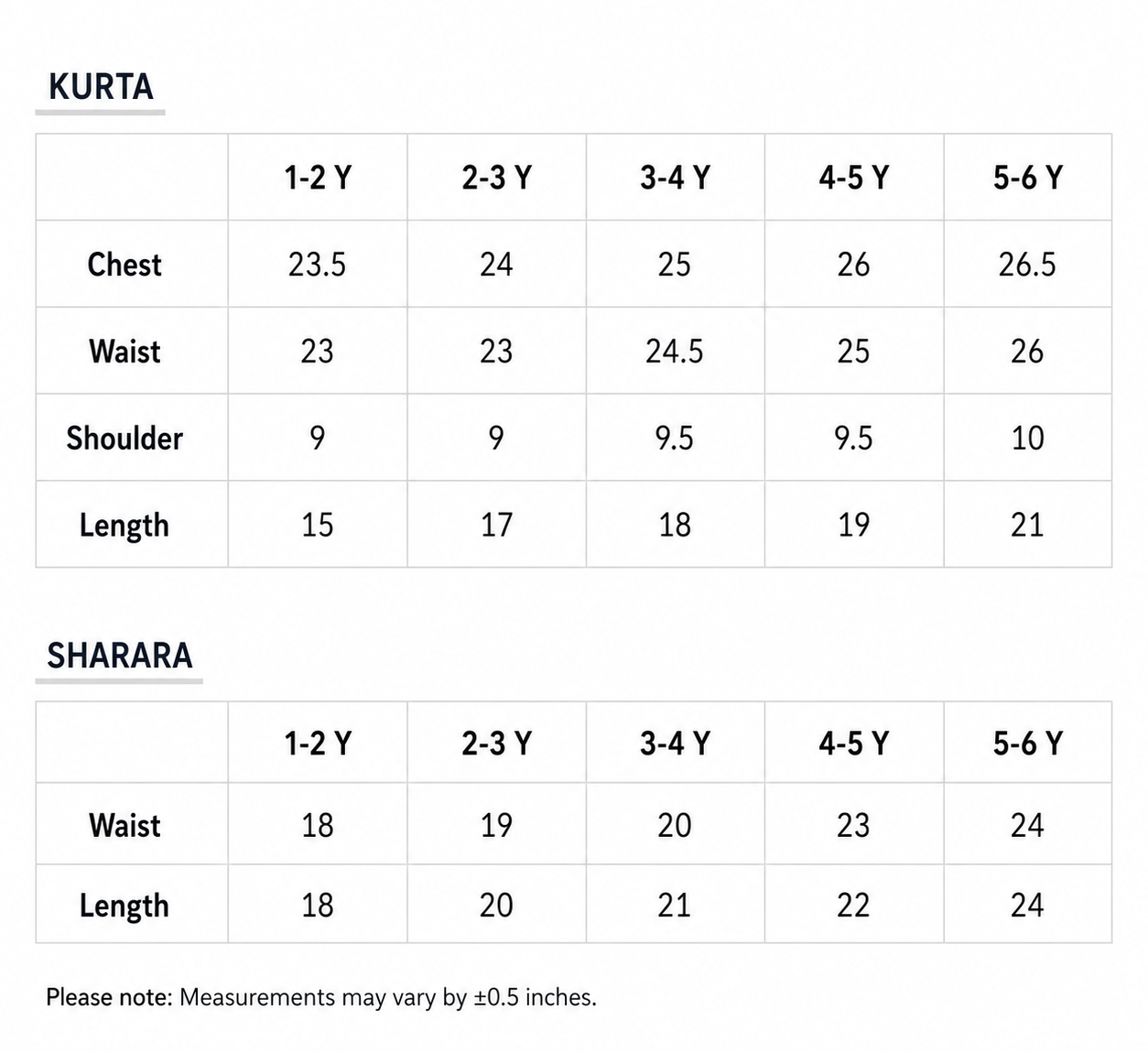 Blue Diamond Print Sharara Set Size Chart