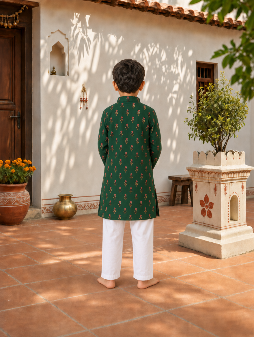 Emerald Bloom Boys Kurta Set