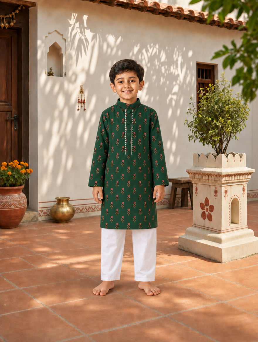 Emerald Bloom Boys Kurta Set