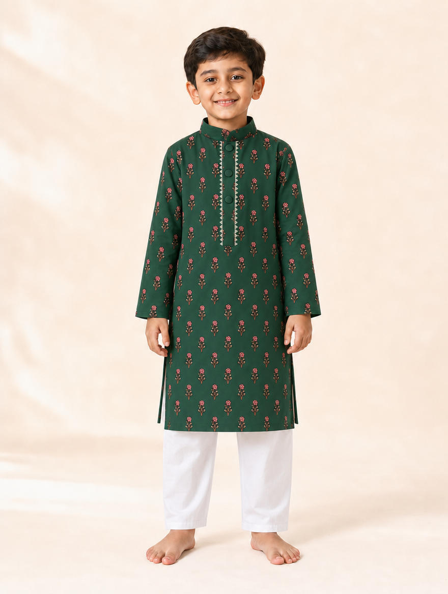 Emerald Bloom Boys Kurta Set