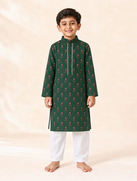 Emerald Bloom Boys Kurta Set