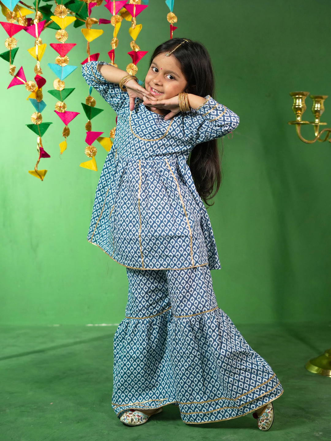 Blue Diamond Print Sharara Set