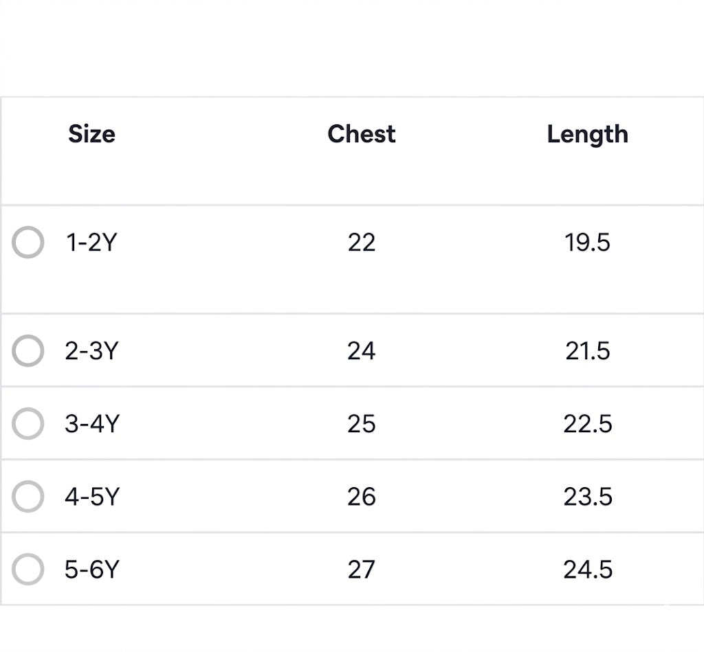 Green & White Dress Size Chart
