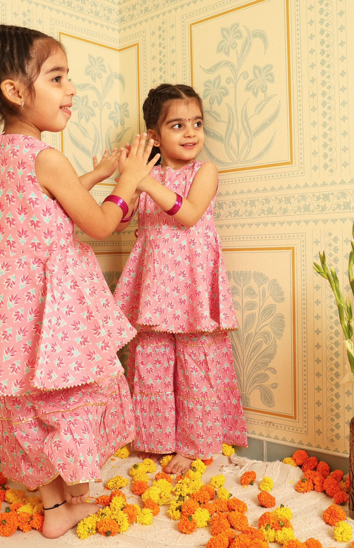 Blush Pink Floral Sharara Set (Set of Two)