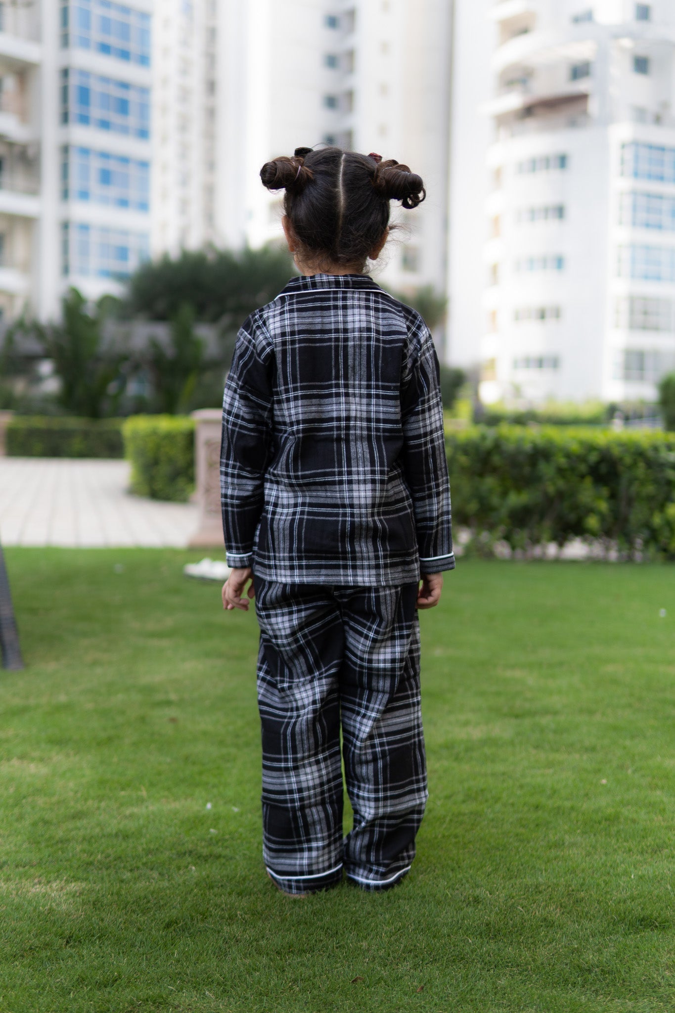 Black Winter Checks Kids Pajama Set - Puddle Fashion