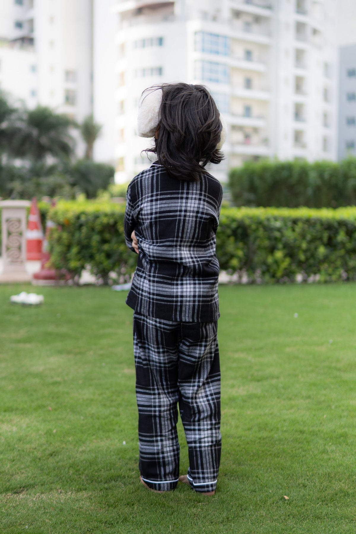 Black Winter Checks Kids Pajama Set - Puddle Fashion
