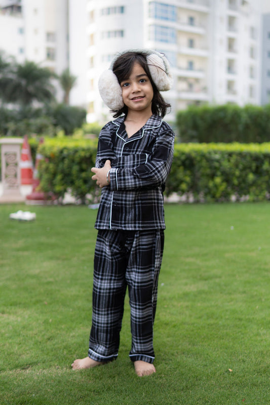 Black Winter Checks Kids Pajama Set - Puddle Fashion