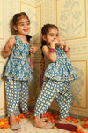 Blue Gota Sleeveless Dhoti Set (Set of Two) - Puddle Fashion