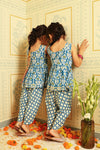Blue Gota Sleeveless Dhoti Set (Set of Two) - Puddle Fashion