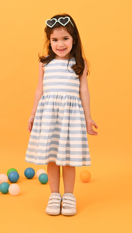 Blue & White Stripes Dress - Puddle Fashion