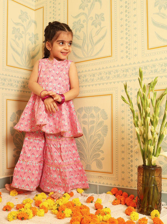 Blush Pink Floral Sharara Set (Set of Two) - Puddle Fashion