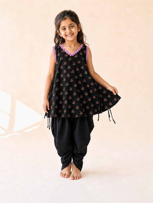 Noir Blossom Tulip Dhoti Set