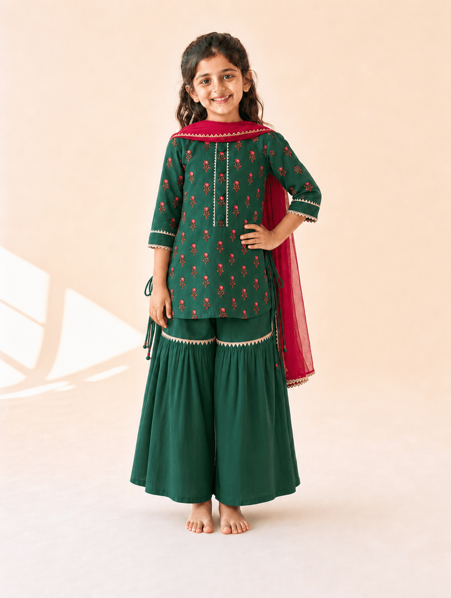 Emerald Bloom Sharara Set - Puddle Fashion