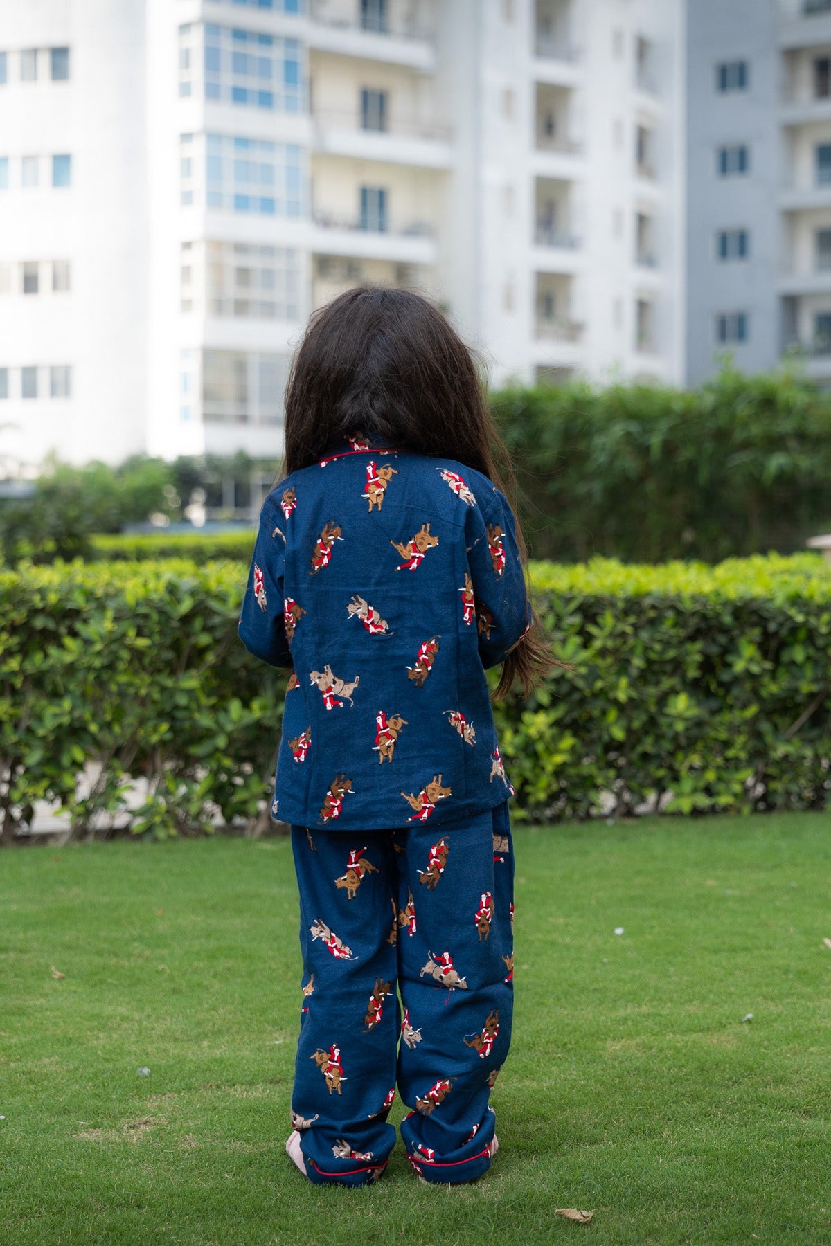 Festive Pup Flannel Night Suit – Navy Blue - Puddle Fashion