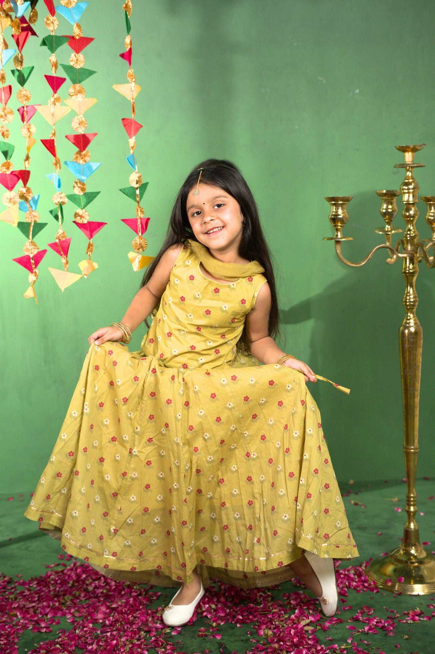 Mustard Floral Cotton Sibling Sets - Puddle Fashion