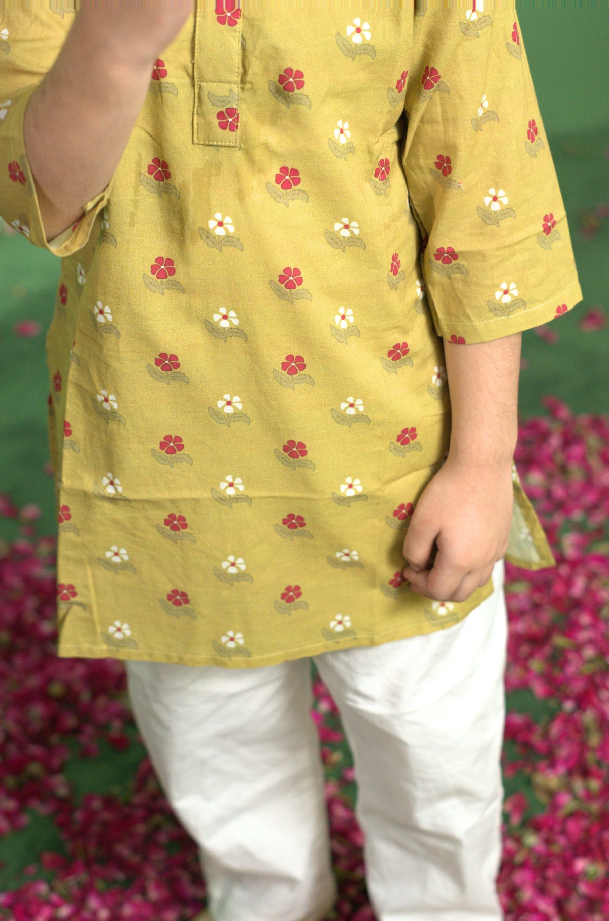 Mustard Floral Kurta Set - Puddle Fashion