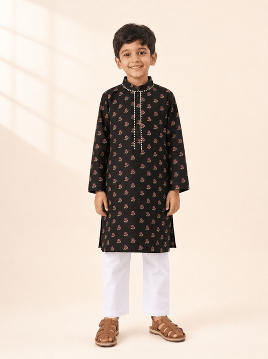 Noir Blossom Boys Kurta Set - Puddle Fashion