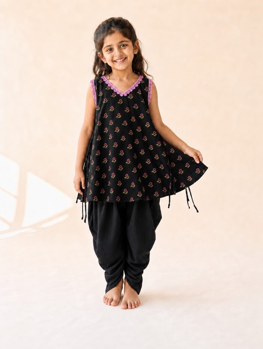 Noir Blossom Tulip Dhoti Set - Puddle Fashion