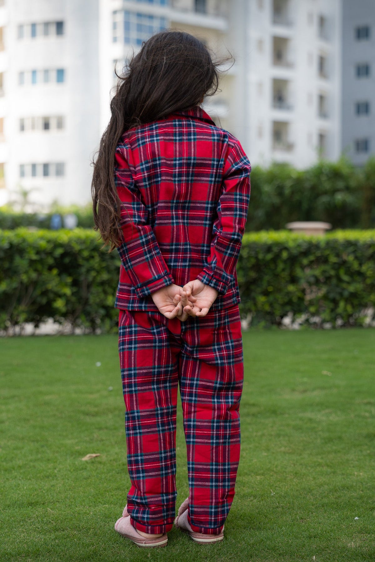 Red Tartan Checks Kids Pajama Set - Puddle Fashion
