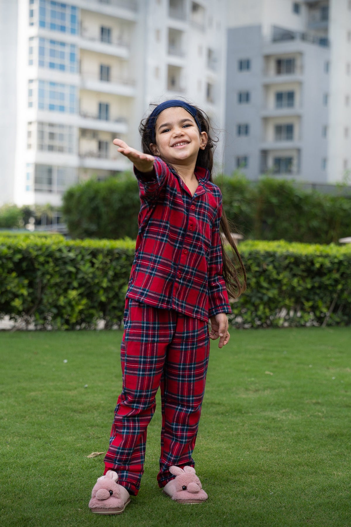 Red Tartan Checks Kids Pajama Set - Puddle Fashion