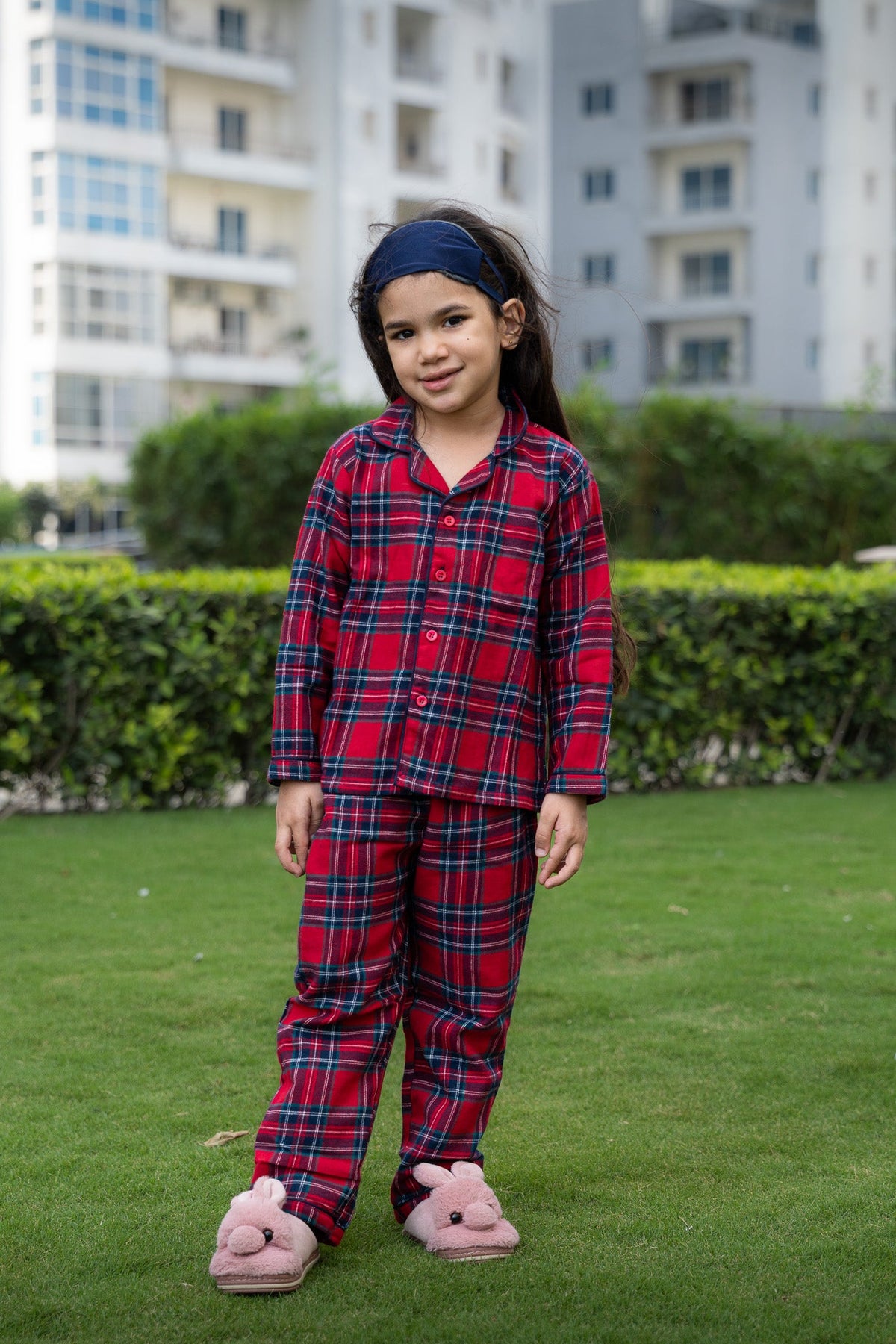 Red Tartan Checks Kids Pajama Set - Puddle Fashion