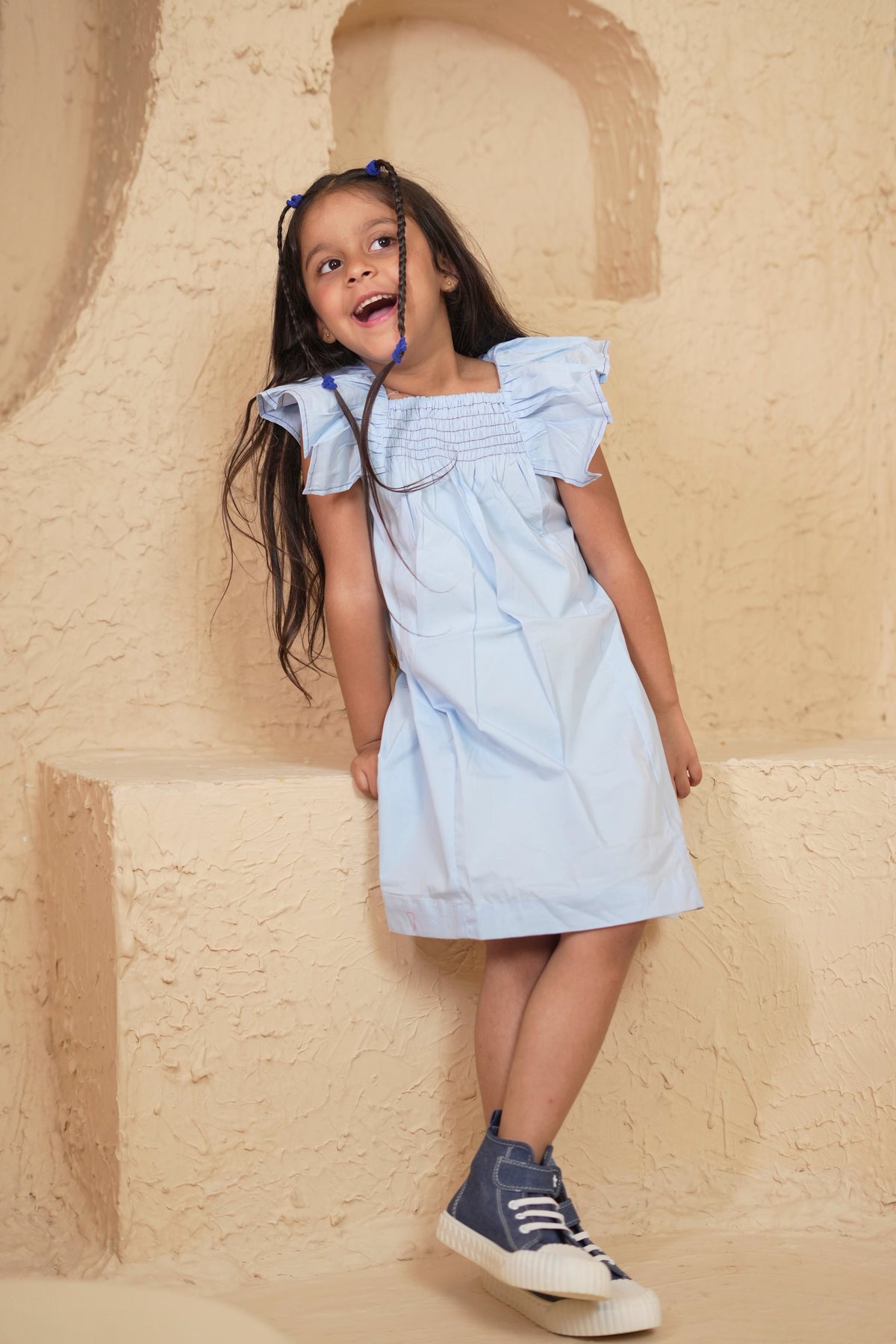 Ruffled blue dress - Puddle Fashion