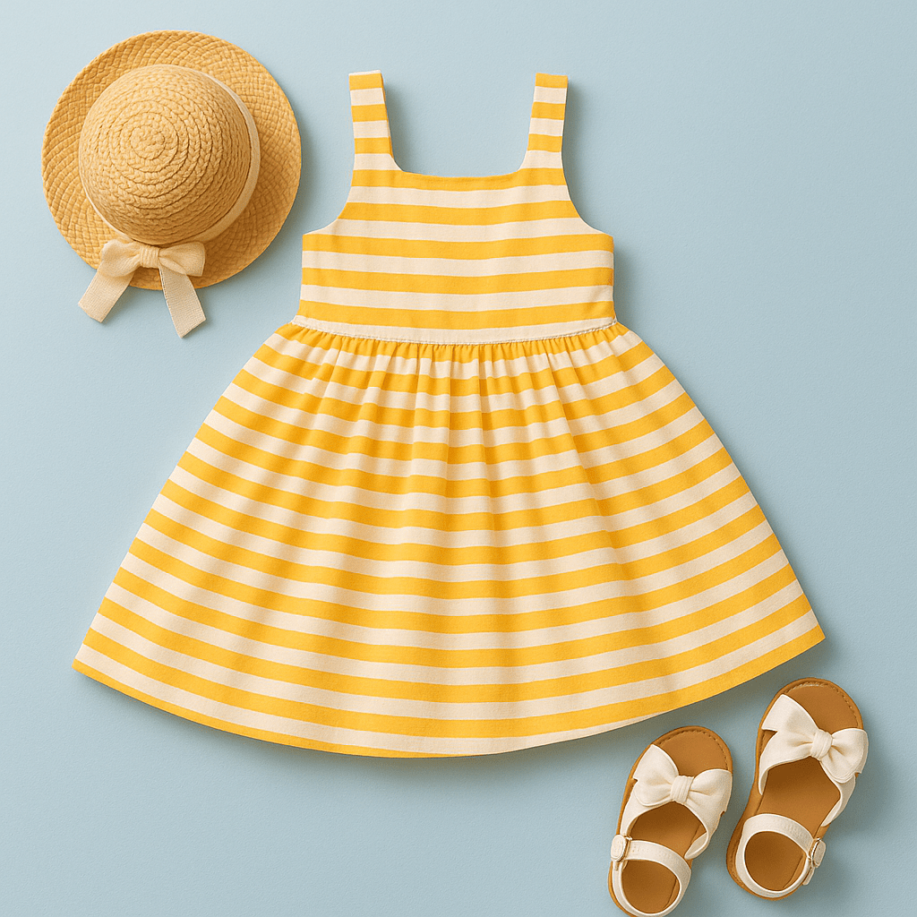 Yellow and White Stripe Dress - Puddle Fashion