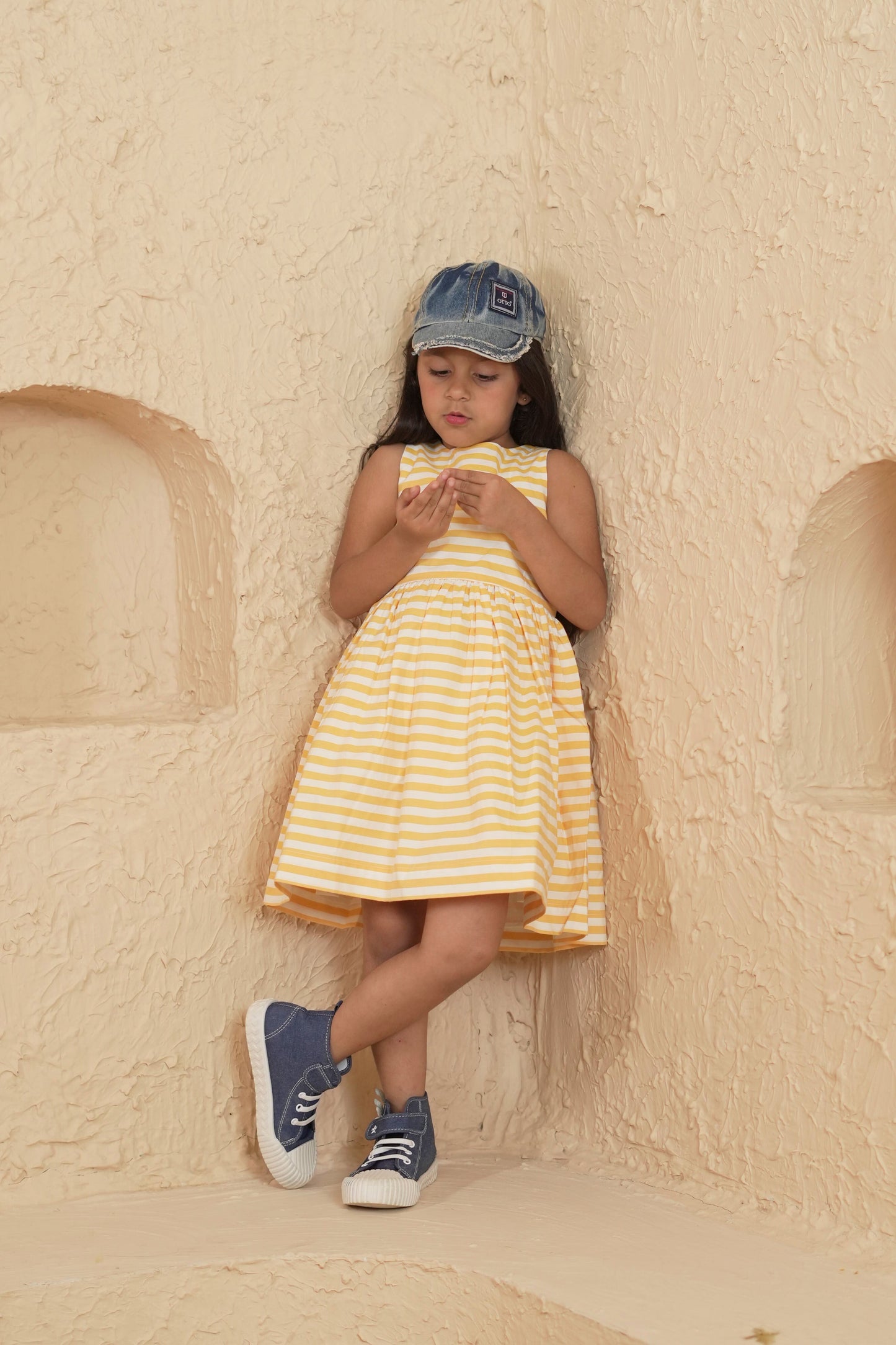 Yellow and White Stripe Dress - Puddle Fashion