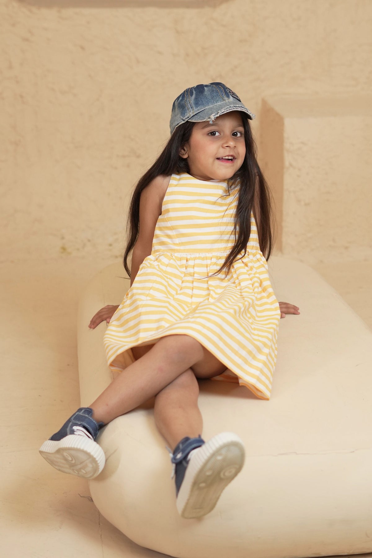 Yellow and White Stripe Dress - Puddle Fashion