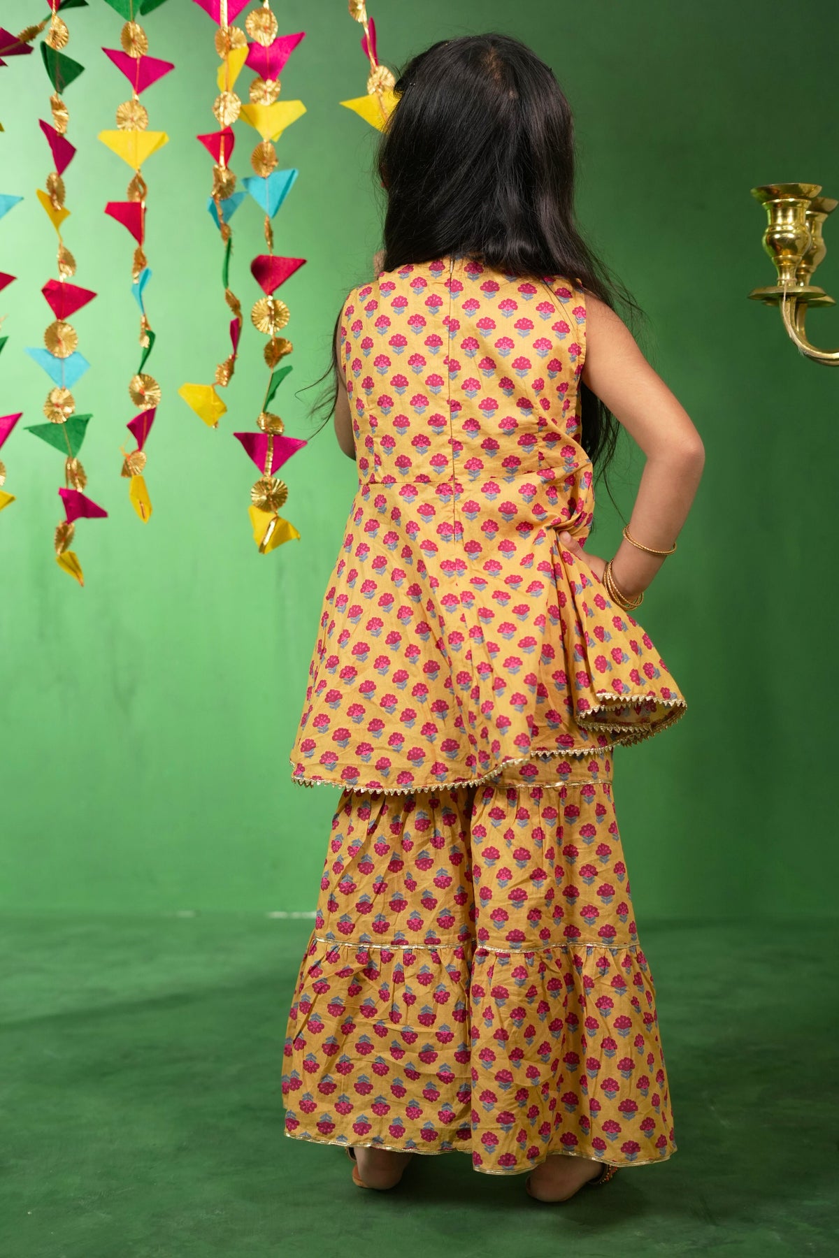 Yellow Floral Cotton Kurta Set - Puddle Fashion