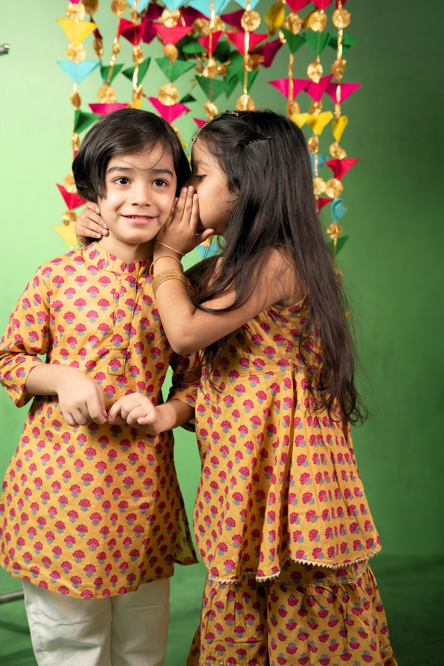 Yellow Floral Cotton Sibling Sets - Puddle Fashion