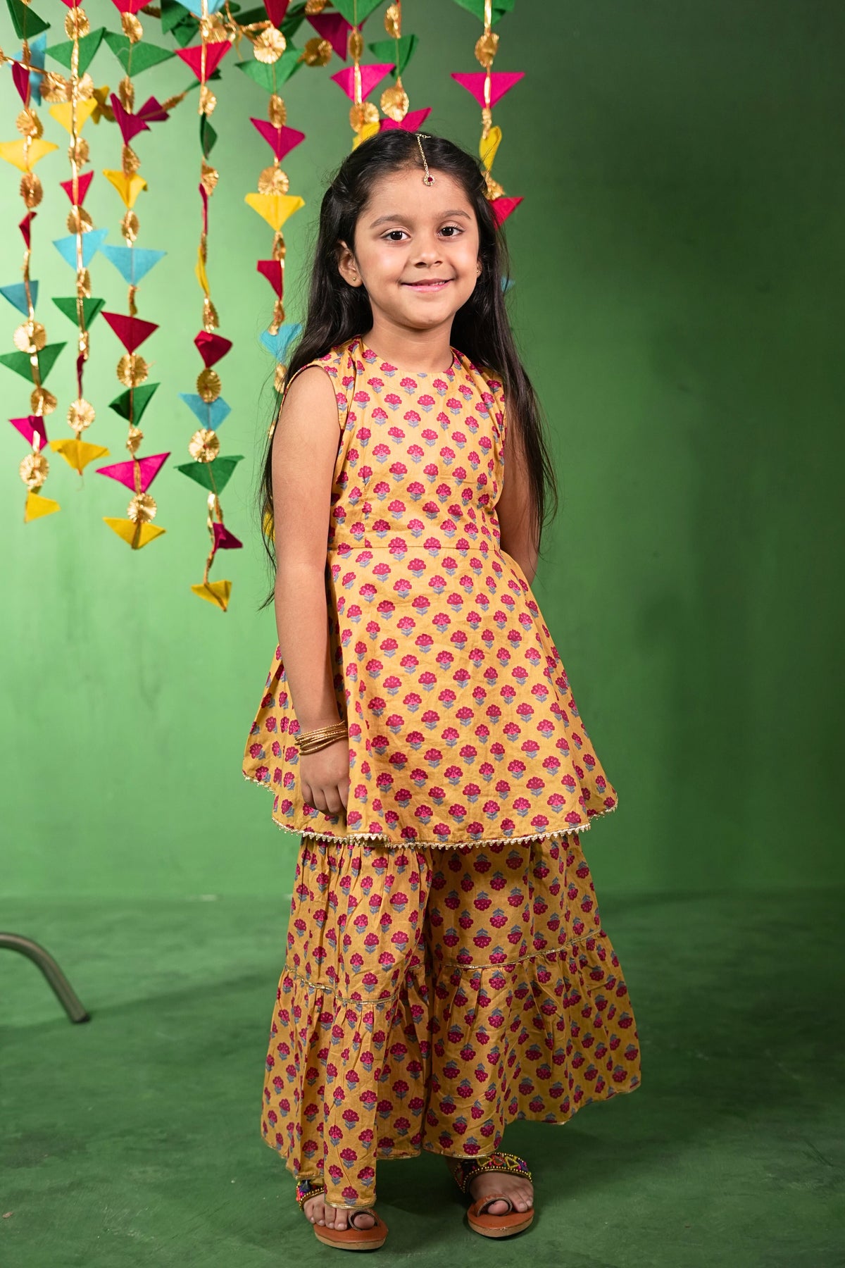 Yellow Floral Cotton Sibling Sets - Puddle Fashion