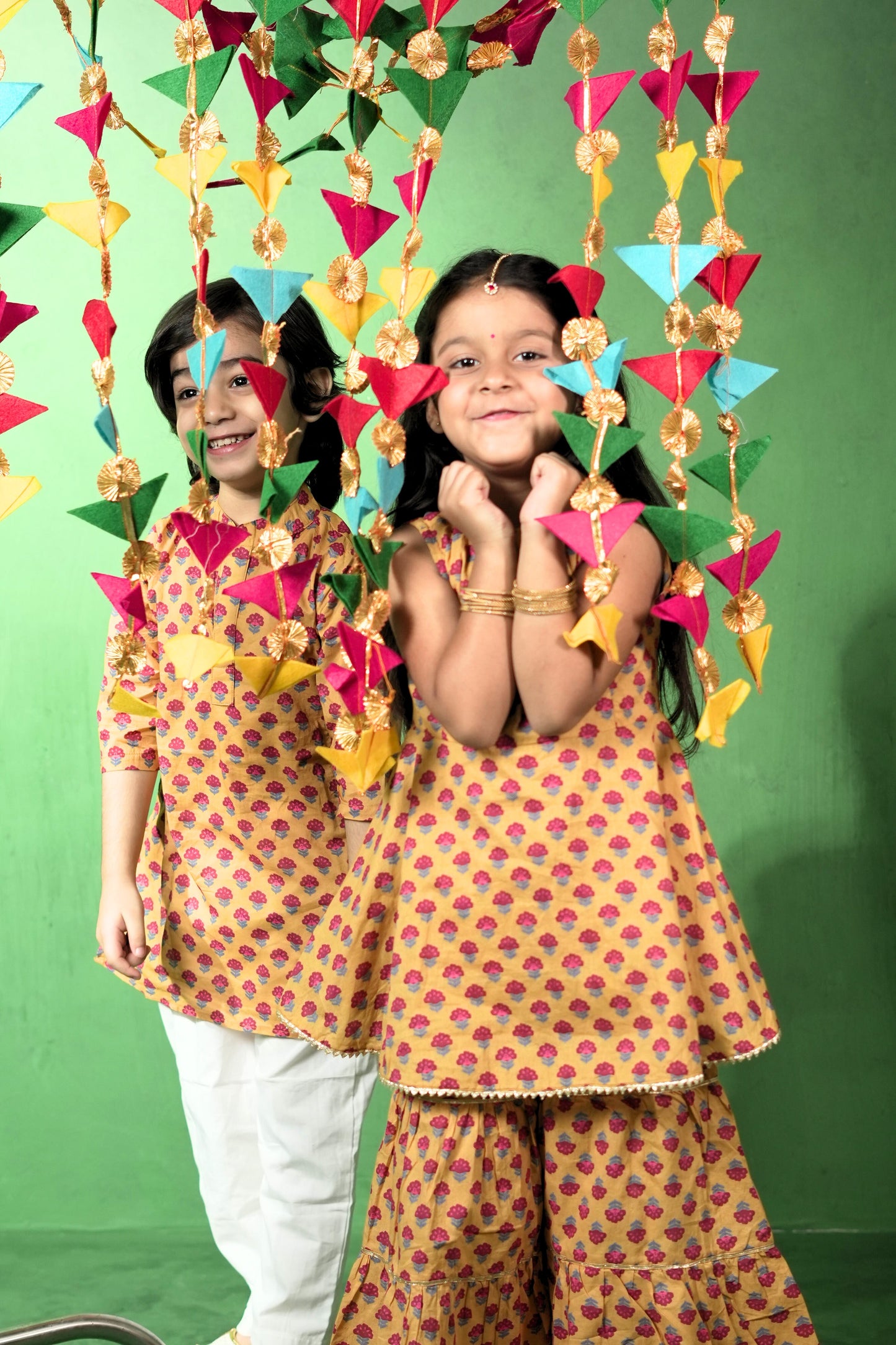 Yellow Floral Cotton Sibling Sets - Puddle Fashion
